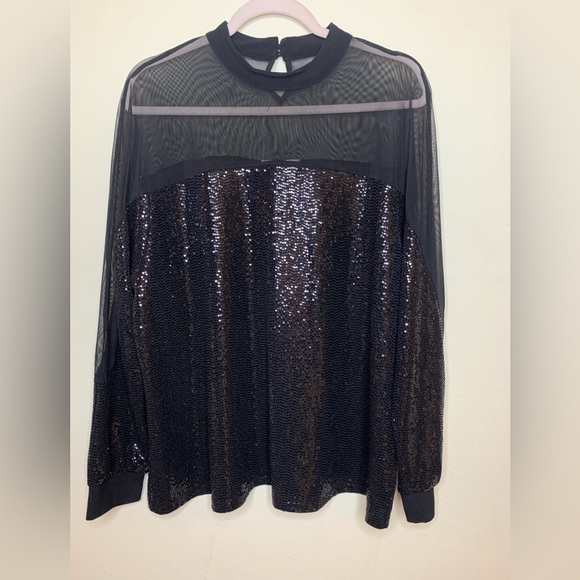 Nine West Black Sequin Blouse with Mandarin Collar - Picture 2 of 8